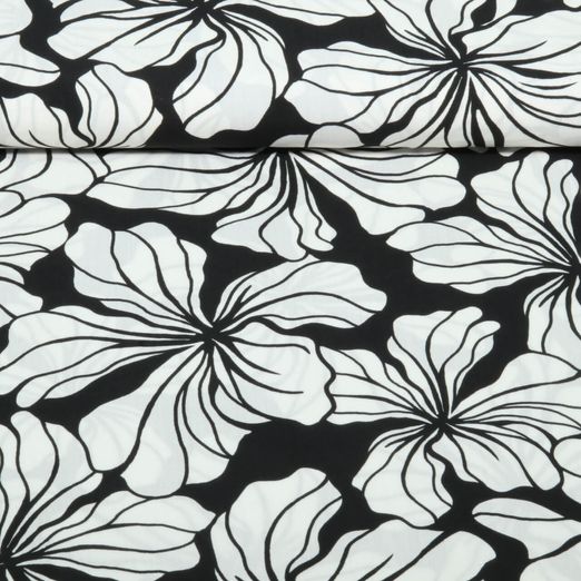 Viscose - Grandes fleurs Noir Viscose - Grandes fleurs Noir