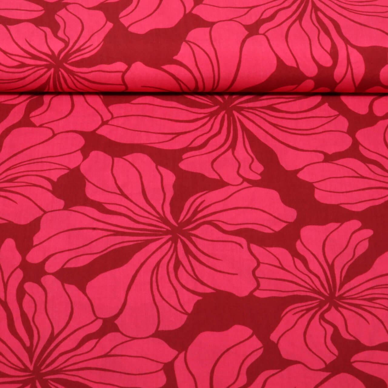Viscose - Grandes fleurs Rouge-0 Viscose - Grandes fleurs Rouge-0