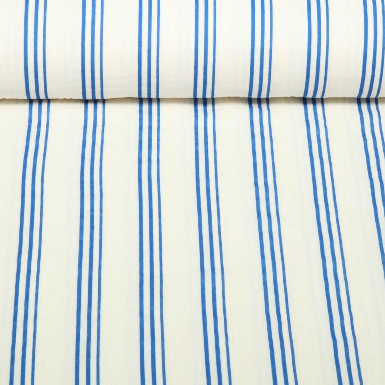 Bio Musselin Natural - Streifen Ecru Blau-0 Bio Musselin Natural - Streifen Ecru Blau-0