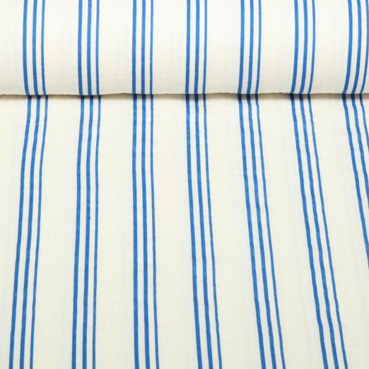 Bio Musselin Natural - Streifen Ecru Blau Bio Musselin Natural - Streifen Ecru Blau
