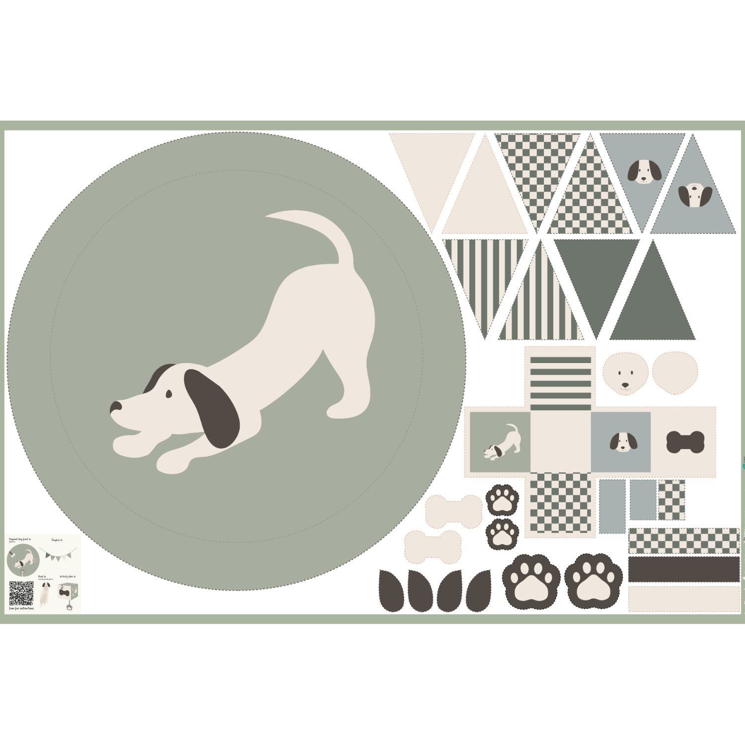 Panel Baumwoll-Popeline - Krabbeldecke Hunde Mint-3 Panel Baumwoll-Popeline - Krabbeldecke Hunde Mint-3