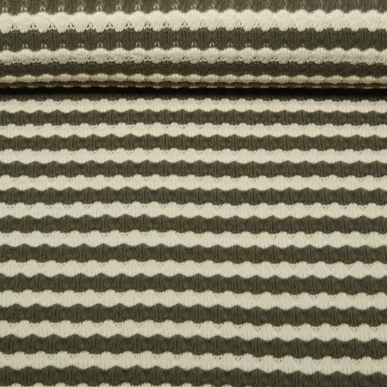 Jersey tricoté - Rayures Vert olive Ecru-0 Jersey tricoté - Rayures Vert olive Ecru-0