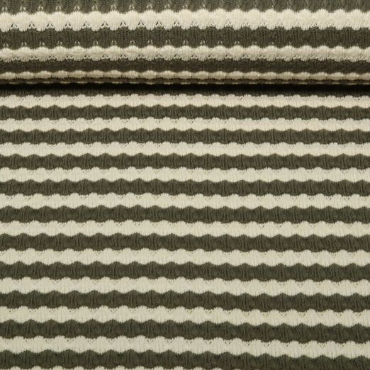 Jersey tricoté - Rayures Vert olive Ecru Jersey tricoté - Rayures Vert olive Ecru