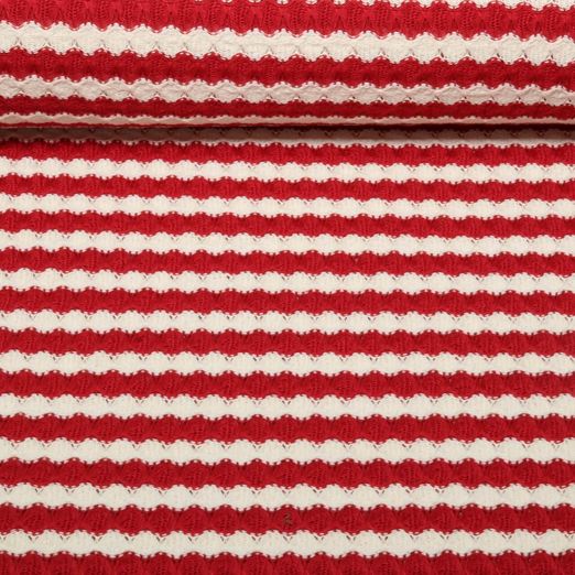 Jersey tricoté - Rayures Rouge Ecru Jersey tricoté - Rayures Rouge Ecru