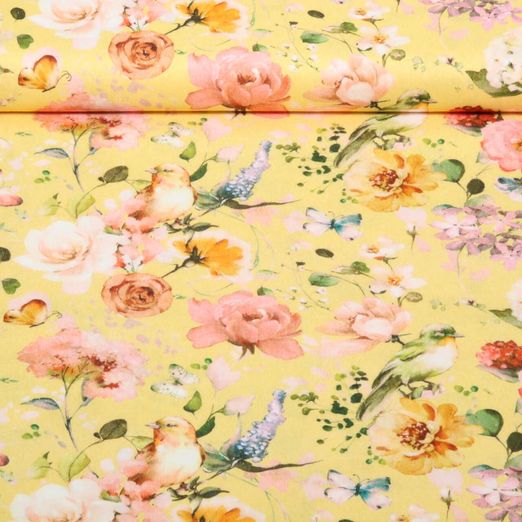 Coton tissé - Impression numérique Roses Jaune Coton tissé - Impression numérique Roses Jaune