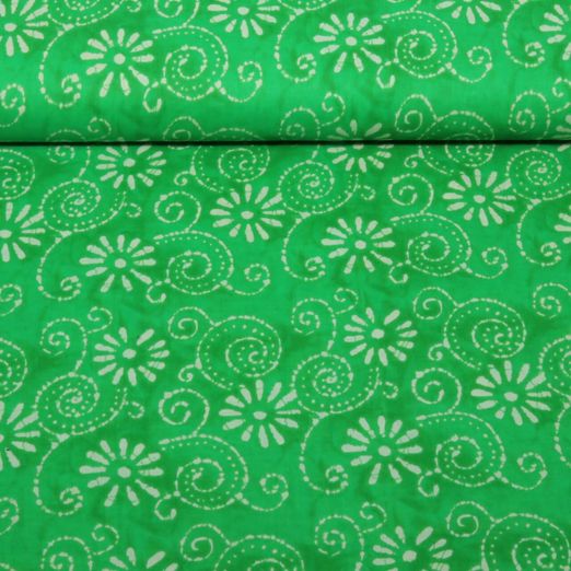 Voile de coton - Batik Fleurs Vert Voile de coton - Batik Fleurs Vert