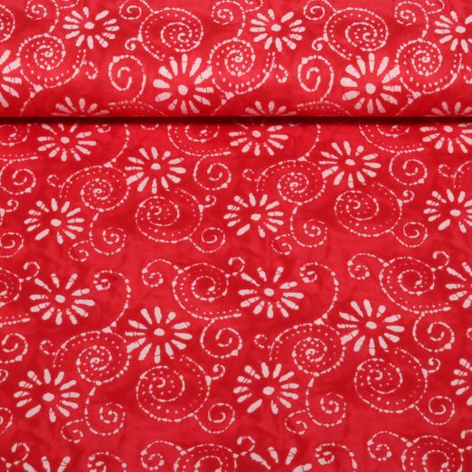 Voile de coton - Batik Fleurs Rouge Voile de coton - Batik Fleurs Rouge