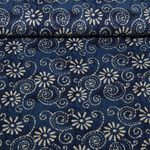 Voile de coton - Fleurs Batik Bleu marine Voile de coton - Fleurs Batik Bleu marine