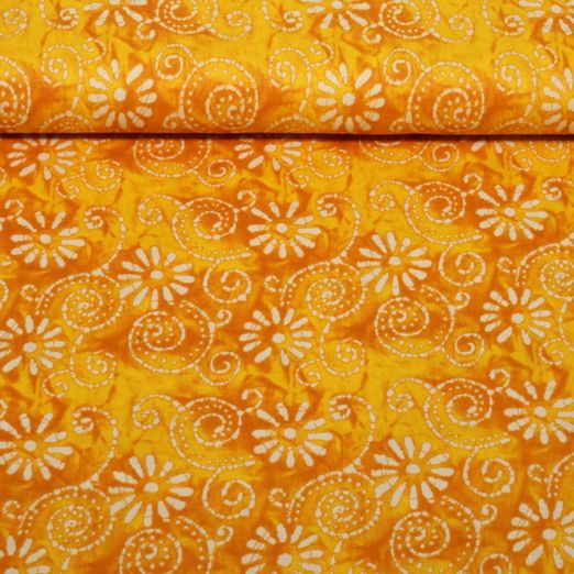 Voile de coton - Batik fleurs Jaune Voile de coton - Batik fleurs Jaune