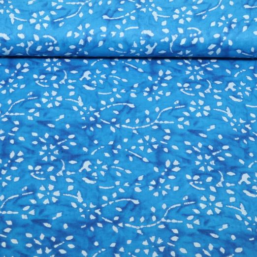 Baumwoll-Voile - Batik Blumenranken Blau