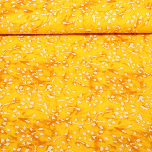 Baumwoll-Voile - Batik Blumenranken Gelb
