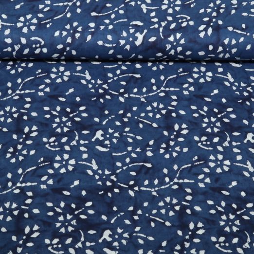 Baumwoll-Voile - Batik Blumenranken Navy