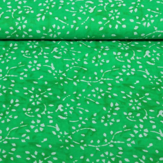 Baumwoll-Voile - Batik Blumenranken Grün