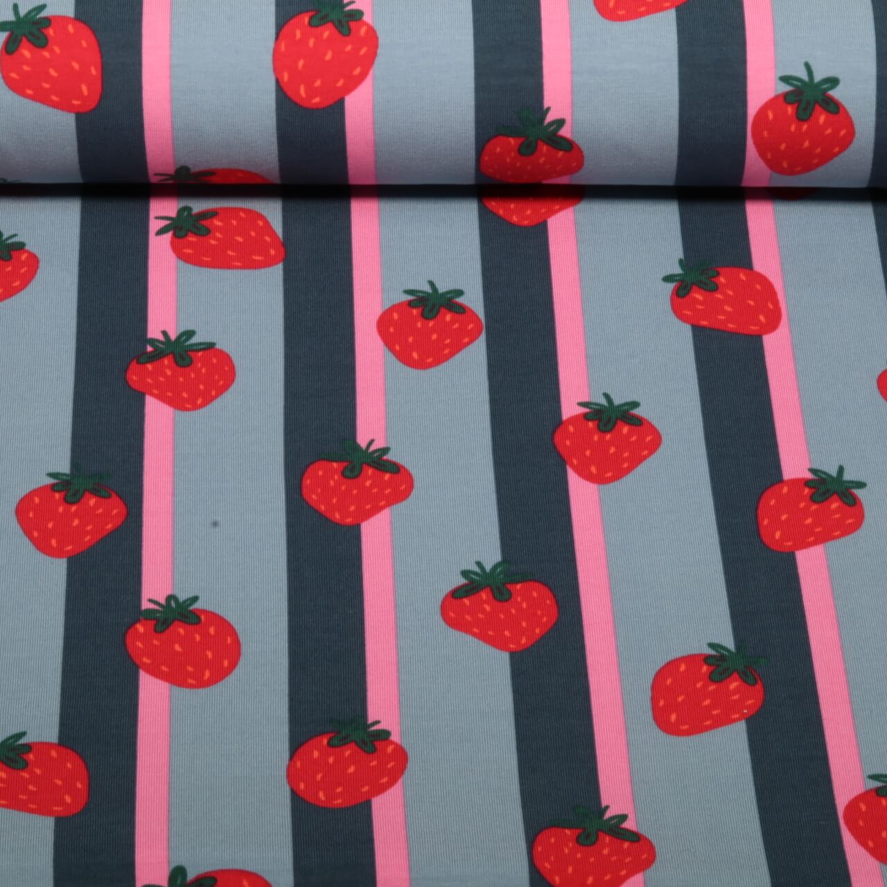 Jersey - Rayures de fraises Bleu jeans-0 Jersey - Rayures de fraises Bleu jeans-0