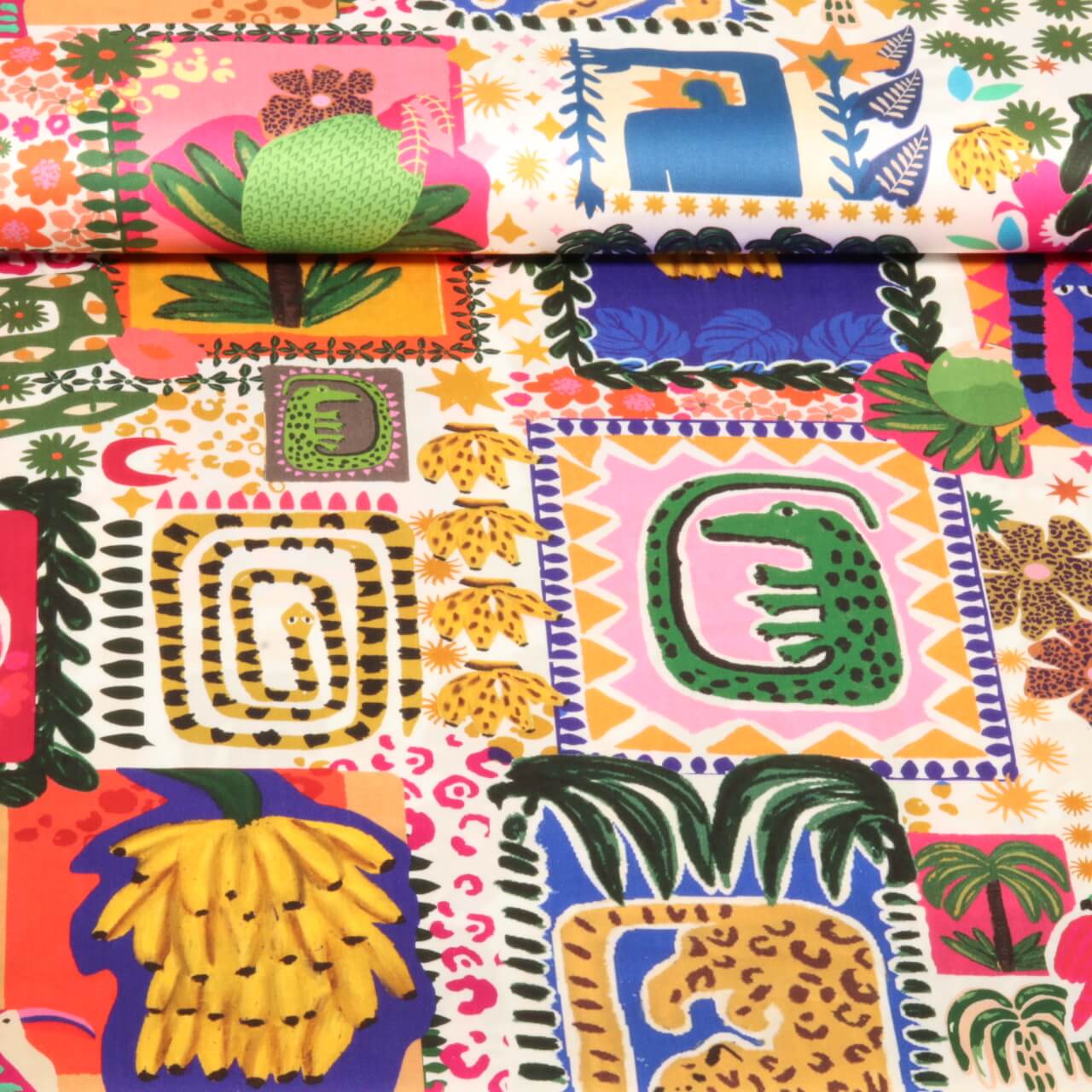 Satin de coton - Impression numérique Tropical Patchwork Multicolore-0 Satin de coton - Impression numérique Tropical Patchwork Multicolore-0