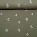 Gaze de coton - Double gaze brodée cactus vert olive Gaze de coton - Double gaze brodée cactus vert olive