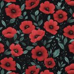Bomullspoplin - Digital Poppies Svart