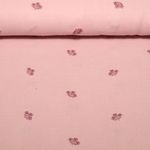 Gaze de coton - broderie fleurs Vieux rose Gaze de coton - broderie fleurs Vieux rose