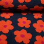Teddyfleece - Blumen Navy Orange