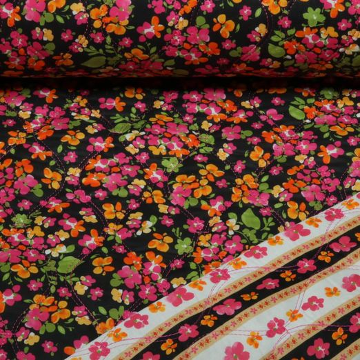 Tissu matelassé pour veste - Doubleface Impression numérique Petites fleurs Noir Tissu matelassé pour veste - Doubleface Impression numérique Petites fleurs Noir