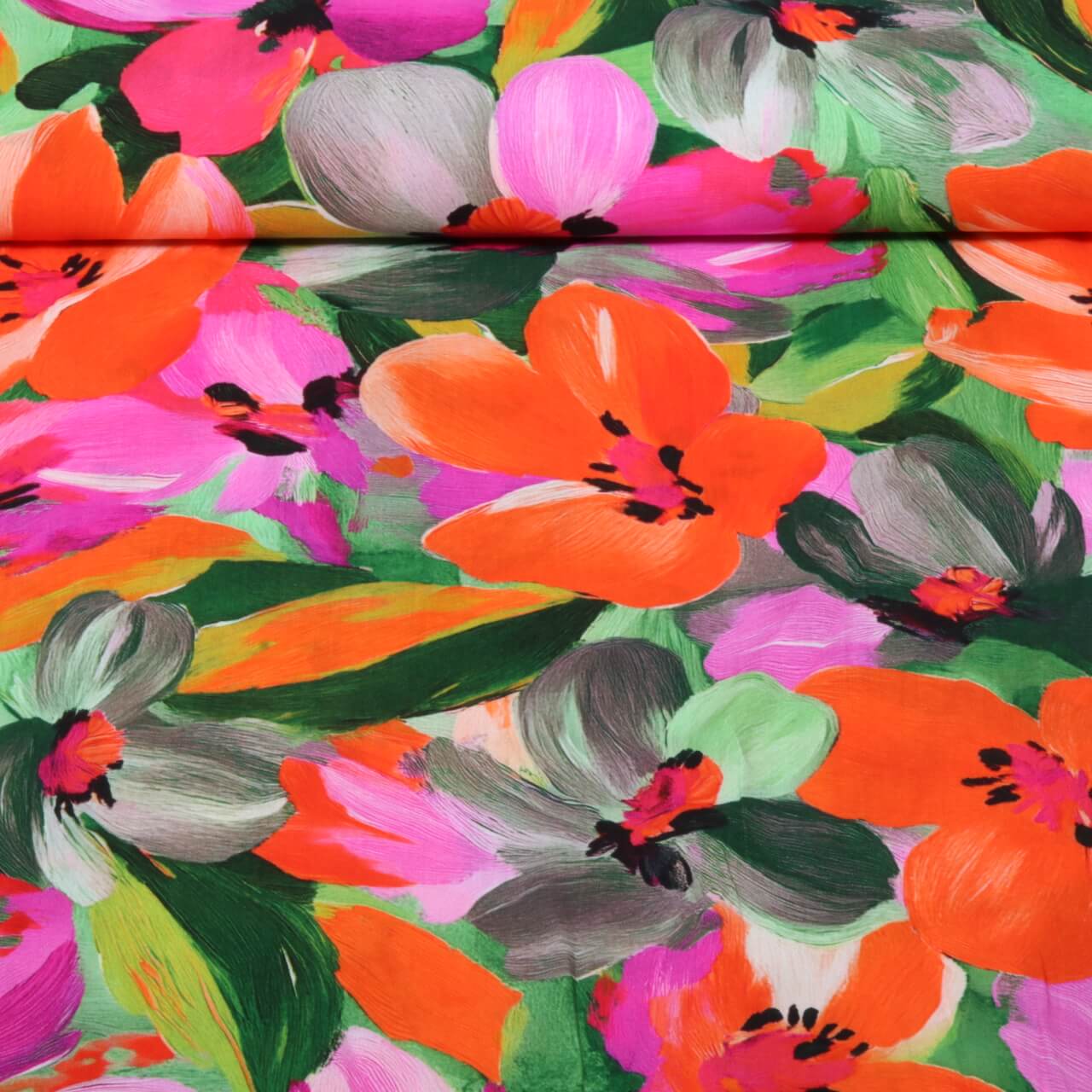 Viskose - Digital Gemalte Blüten Multicolor Ecovero™-0 Viskose - Digital Gemalte Blüten Multicolor Ecovero™-0