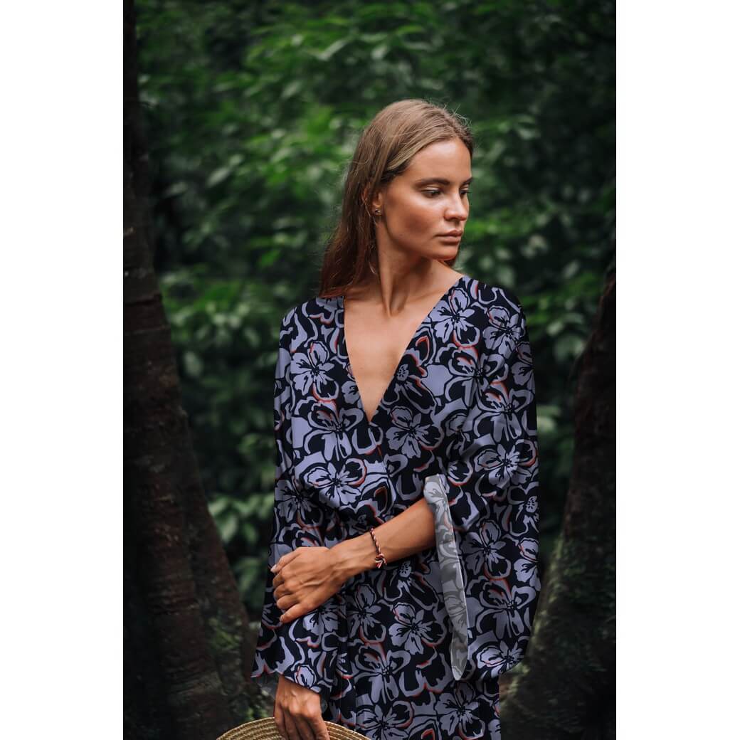 Viskose - Digital Blüten Navy Ecovero™-1 Viskose - Digital Blüten Navy Ecovero™-1