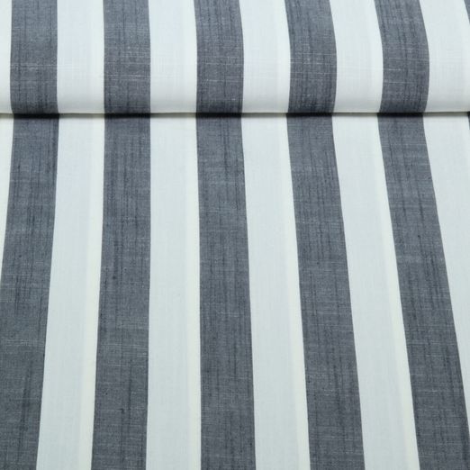 Viskose - Blockstreifen 25mm Ecru Blau Garngefärbt Viskose - Blockstreifen 25mm Ecru Blau Garngefärbt