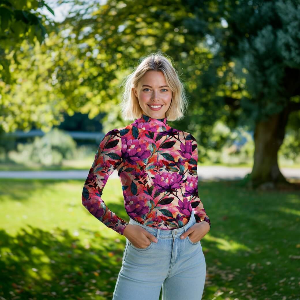 Jersey de viscose - Impression numérique Grandes fleurs Violet Multicolore-1 Jersey de viscose - Impression numérique Grandes fleurs Violet Multicolore-1
