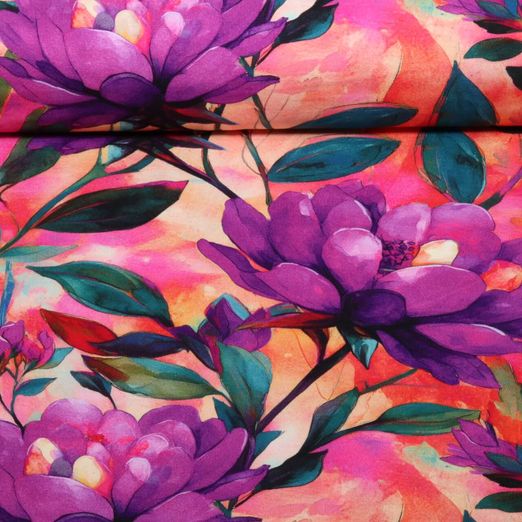 Jersey de viscose - Impression numérique Grandes fleurs Violet Multicolore Jersey de viscose - Impression numérique Grandes fleurs Violet Multicolore