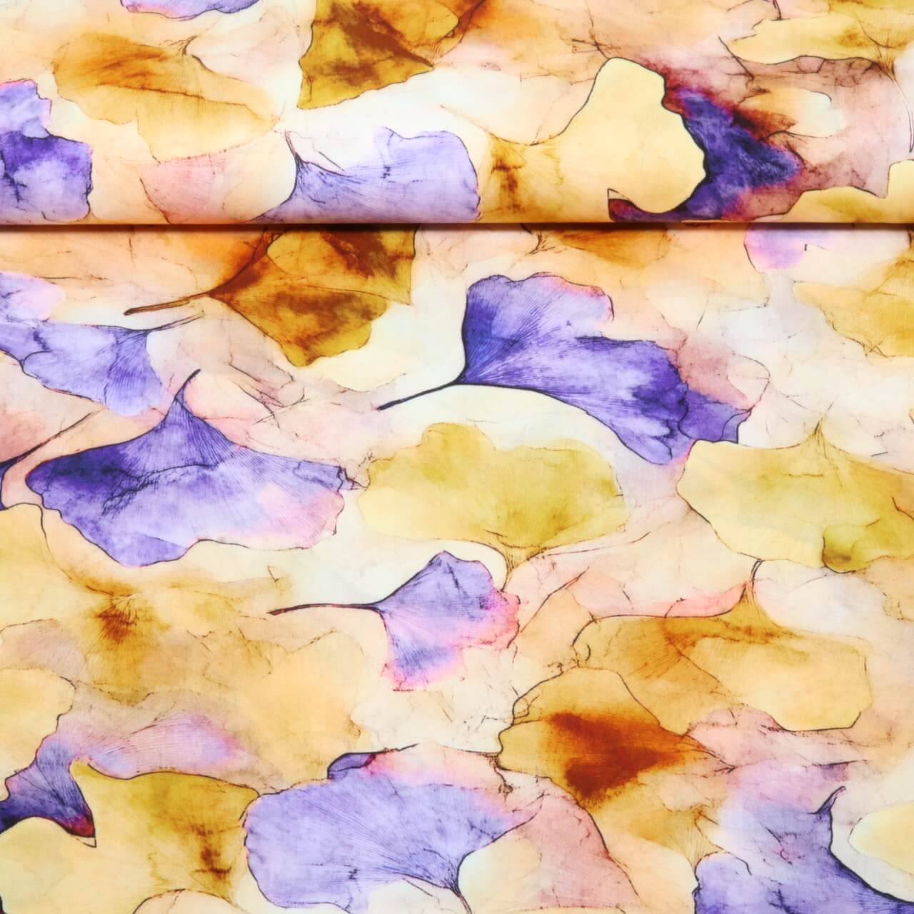 Viscose - Impression numérique feuilles de ginkgo Jaune-0 Viscose - Impression numérique feuilles de ginkgo Jaune-0