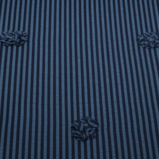 Viscose - Rayures Fleurs Cousues Teint dans la masse Bleu marine Viscose - Rayures Fleurs Cousues Teint dans la masse Bleu marine
