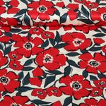 Satin de coton - fleurs Ecru Rouge Satin de coton - fleurs Ecru Rouge