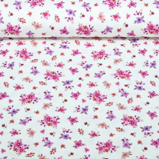 Jersey - Impression numérique Petites fleurs Ecru Fuchsia Jersey - Impression numérique Petites fleurs Ecru Fuchsia