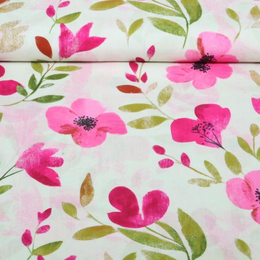 Viscose - Impression numérique Fleurs Blanc Rose Viscose - Impression numérique Fleurs Blanc Rose