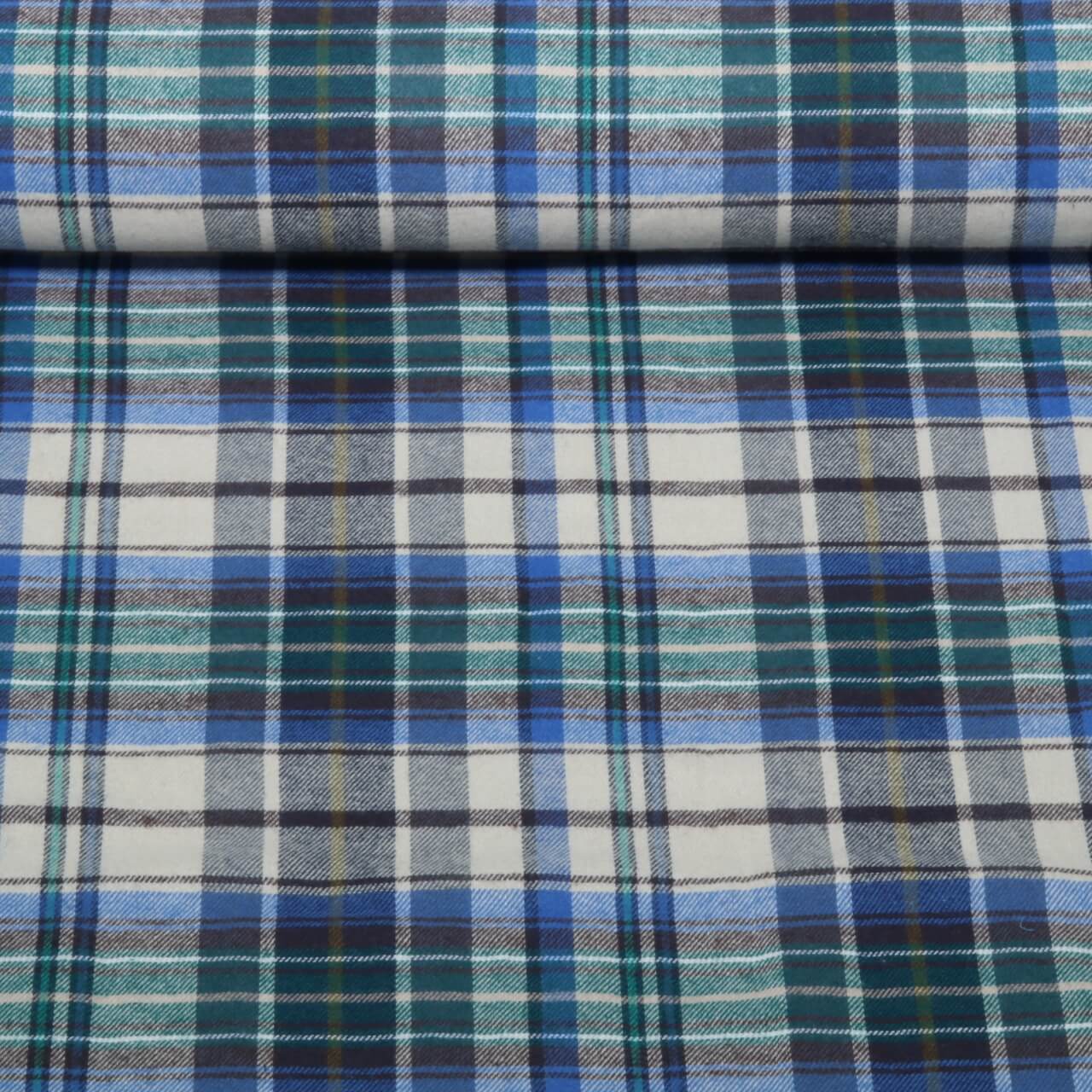 Baumwoll-Flanell - Kariert Beige Blau Multicolor-0 Baumwoll-Flanell - Kariert Beige Blau Multicolor-0