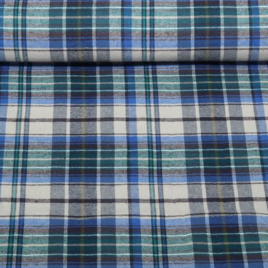 Baumwoll-Flanell - Kariert Beige Blau Multicolor Baumwoll-Flanell - Kariert Beige Blau Multicolor