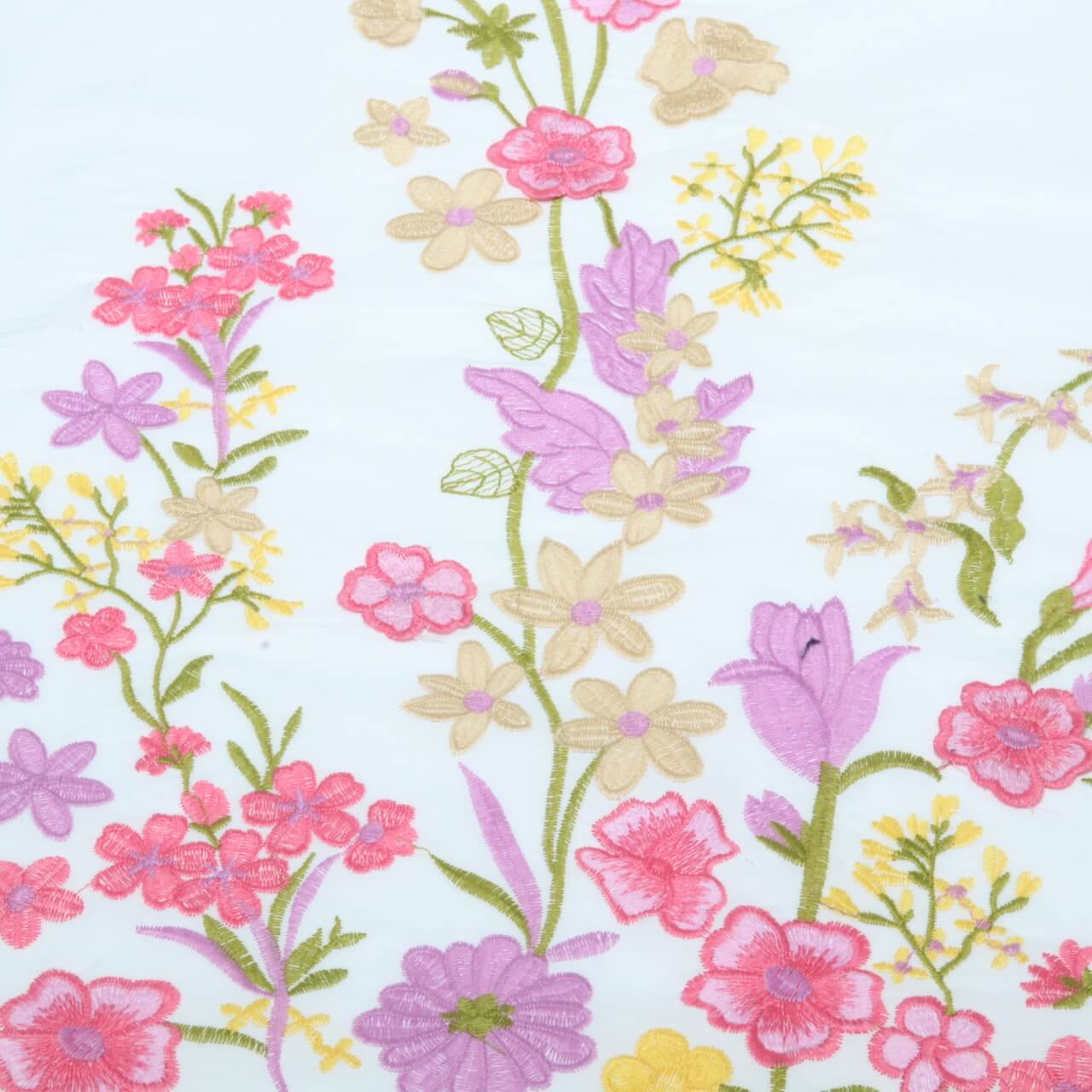 Popeline de coton - Broderie de fleurs Blanc Multicolore-0 Popeline de coton - Broderie de fleurs Blanc Multicolore-0