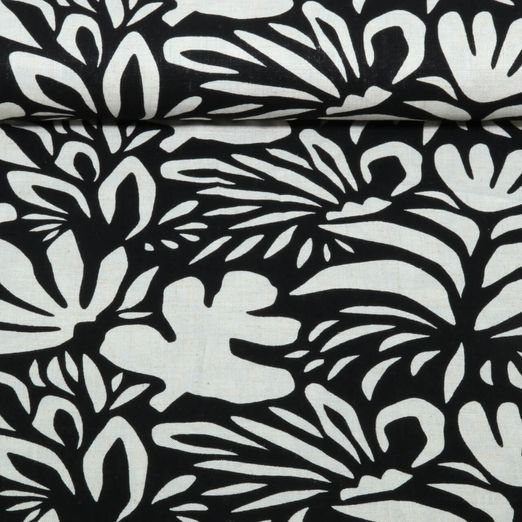 Lin viscose - Fleurs abstraites Beige Noir Lin viscose - Fleurs abstraites Beige Noir