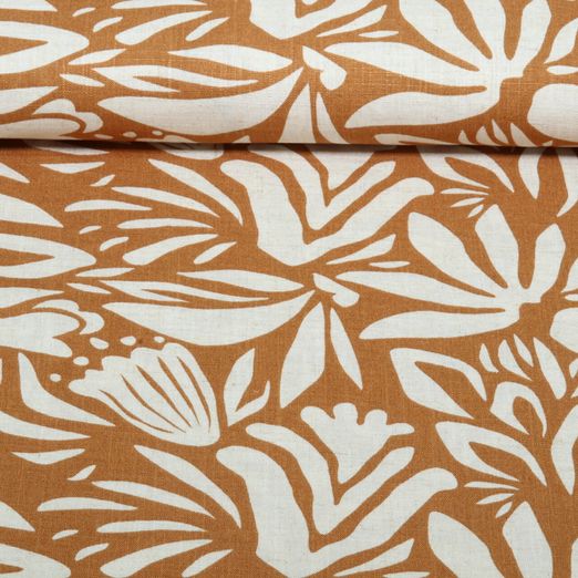 Lin viscose - Fleurs abstraites Beige Ocre Lin viscose - Fleurs abstraites Beige Ocre