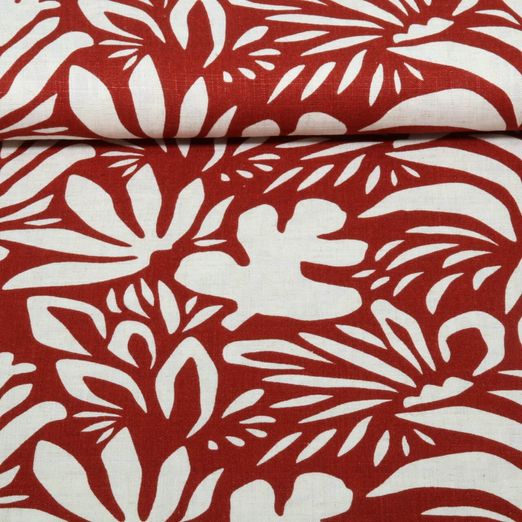 Lin viscose - Fleurs abstraites Beige Rouge Lin viscose - Fleurs abstraites Beige Rouge