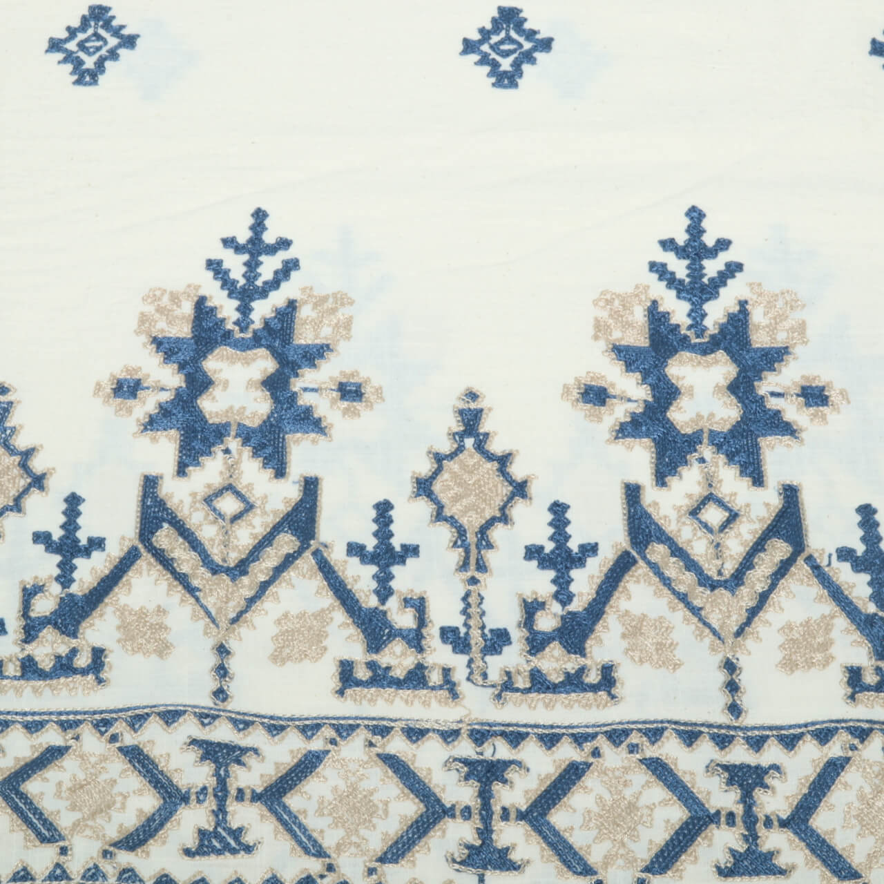 Baumwoll-Webware - Bordürenmix Beige Blau-0 Baumwoll-Webware - Bordürenmix Beige Blau-0