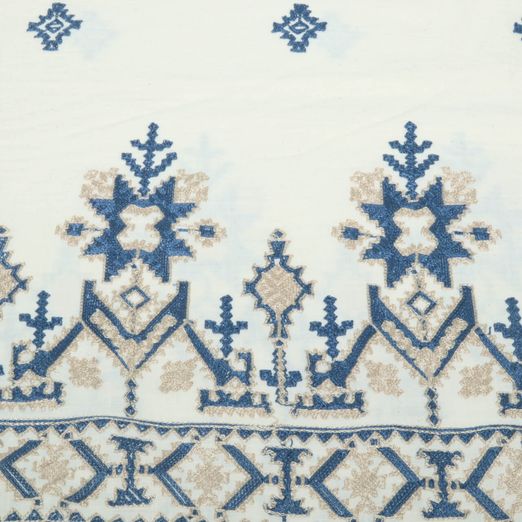 Baumwoll-Webware - Bordürenmix Beige Blau Baumwoll-Webware - Bordürenmix Beige Blau