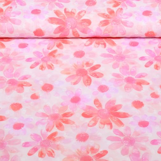 Voile de coton - Impression numérique fleurs Ecru Rose