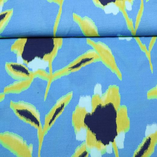 Kleider und Blusenstoff - Twill Digital Blumen Jeansblau Kleider und Blusenstoff - Twill Digital Blumen Jeansblau