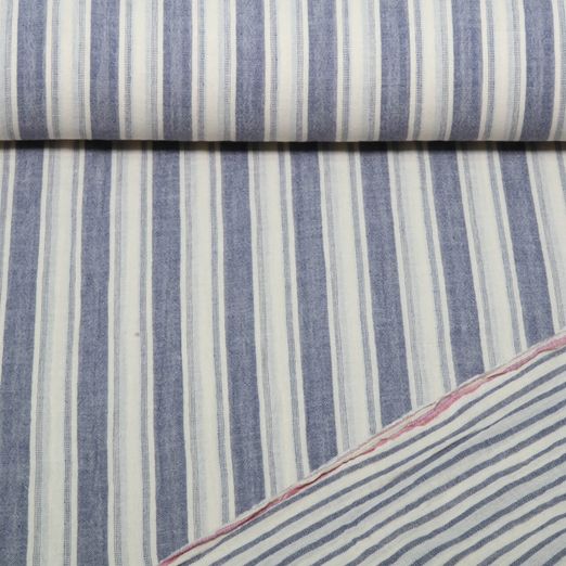 Gaze de coton - rayures double face Bleu Gaze de coton - rayures double face Bleu