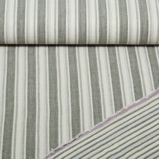 Mousseline de coton - rayures double face Kaki