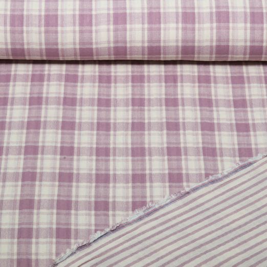 Gaze de coton - Doubleface carreaux rayures Beige Lilas Gaze de coton - Doubleface carreaux rayures Beige Lilas