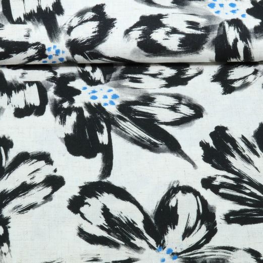 Lin viscose - Impression numérique Grandes fleurs Beige Noir Lin viscose - Impression numérique Grandes fleurs Beige Noir