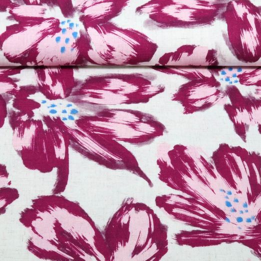 Lin viscose - Grandes fleurs Beige Beige Lin viscose - Grandes fleurs Beige Beige