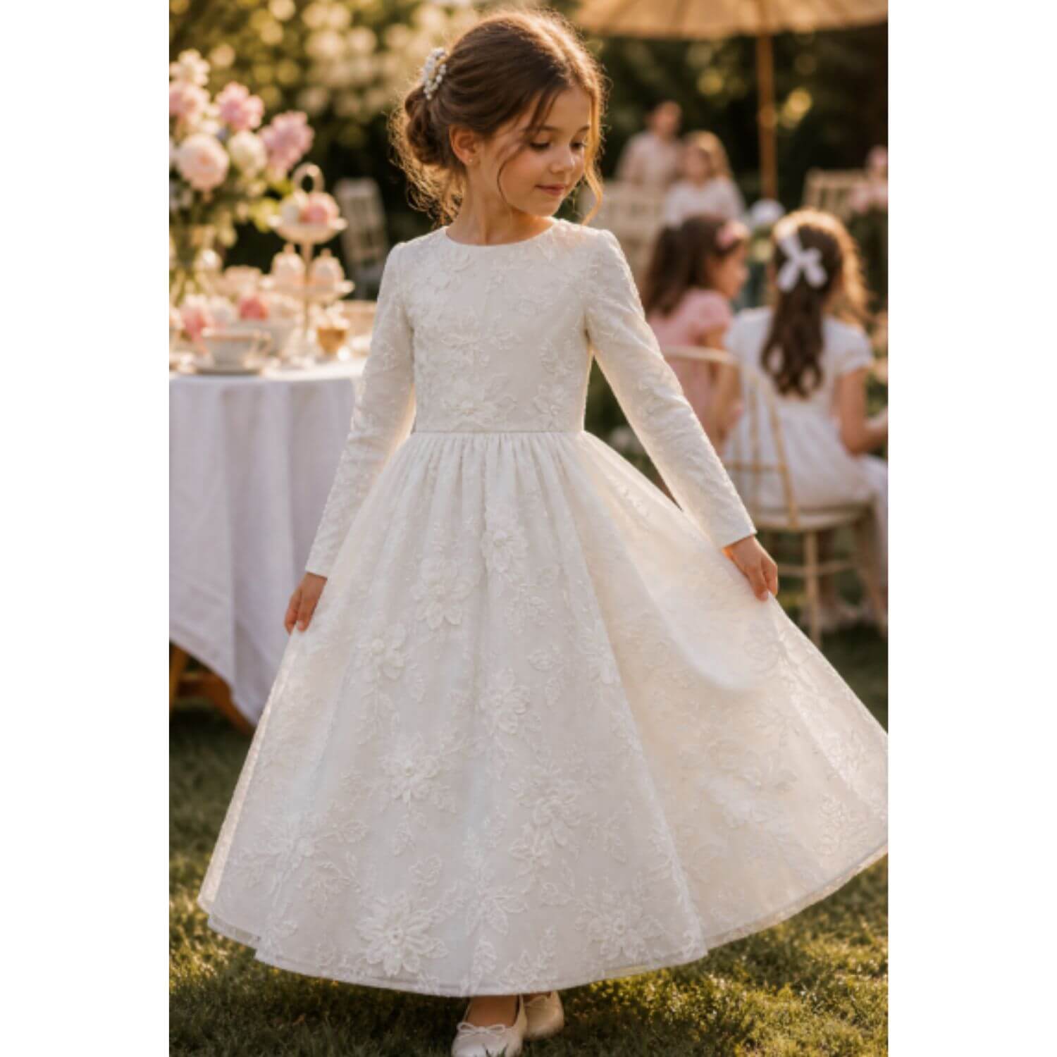 Coton tissé - fleurs d'organza brodées Blanc-1 Coton tissé - fleurs d'organza brodées Blanc-1